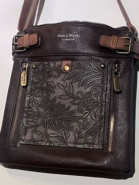 Darcy Marks London Brown Floral Embossed Leather Crossbody Bag